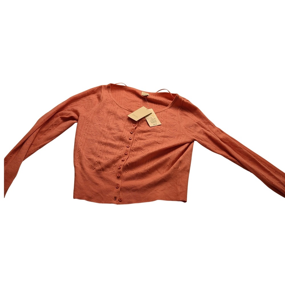 A New Day Women's Heart Pointelle Cardigan Pink Cashmere-Like Sweater Size S NWT